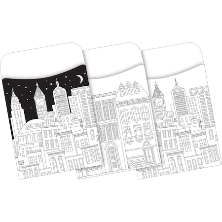 Barker Creek Color Me! Cityscapes Peel & Stick Library Pockets, Multi-Designs, 30/Pack 1244
